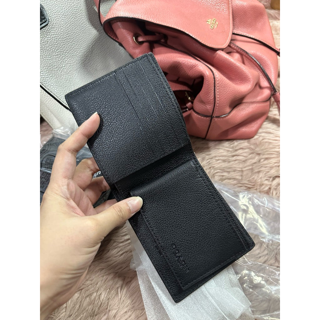 ORIG & IMPORTED CCH 3-IN-1 COMPACT BLACK WALLET FOR MEN (With Insert) CALF LEATHER
