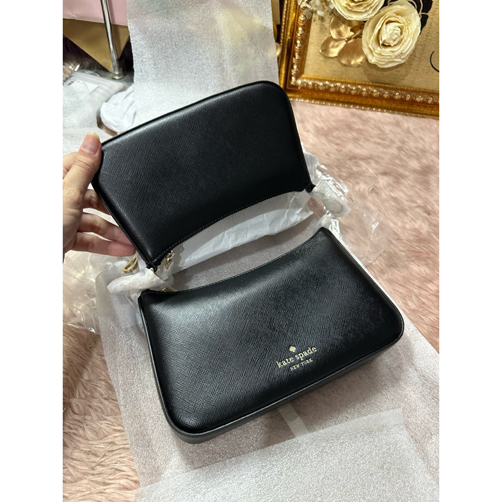 AUTHENTIC/ORIGINAL KS Duet Saffiano Leather Small Crossbody Dual Black Bag