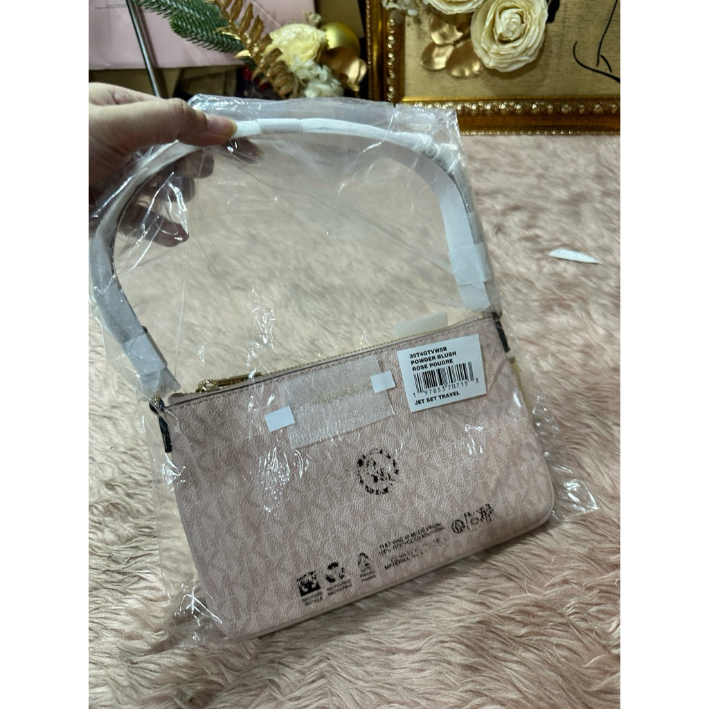 ORIG & IMPORTED MK Jet Set Small Signature Logo Large Wristlet Wallet Bag brown white Pink