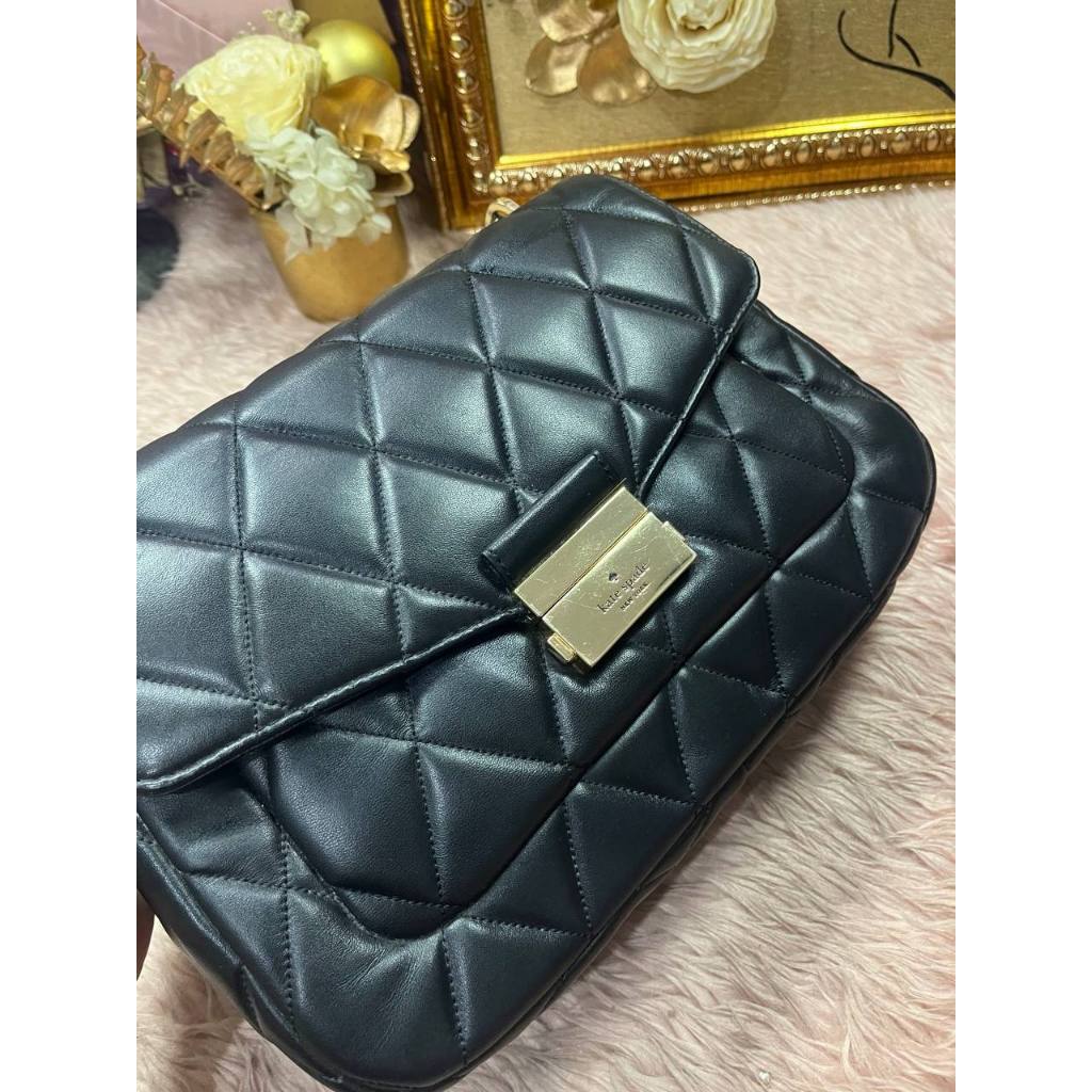 ORIG Preloved KS Carey Medium Flap Shoulder Quilted Black Bag