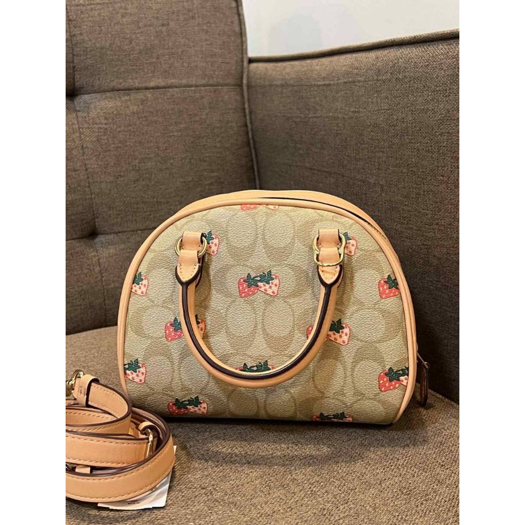 ORIG Preloved CCH Sydney Satchel Small Bag With Strawberry Print Light Khaki/Peach