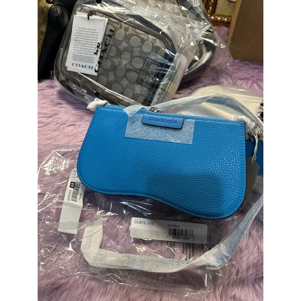 AUTHENTIC/ORIGINAL CCH Retail Small Wavy Shoulder Blue Bag In Coachtopia Leather