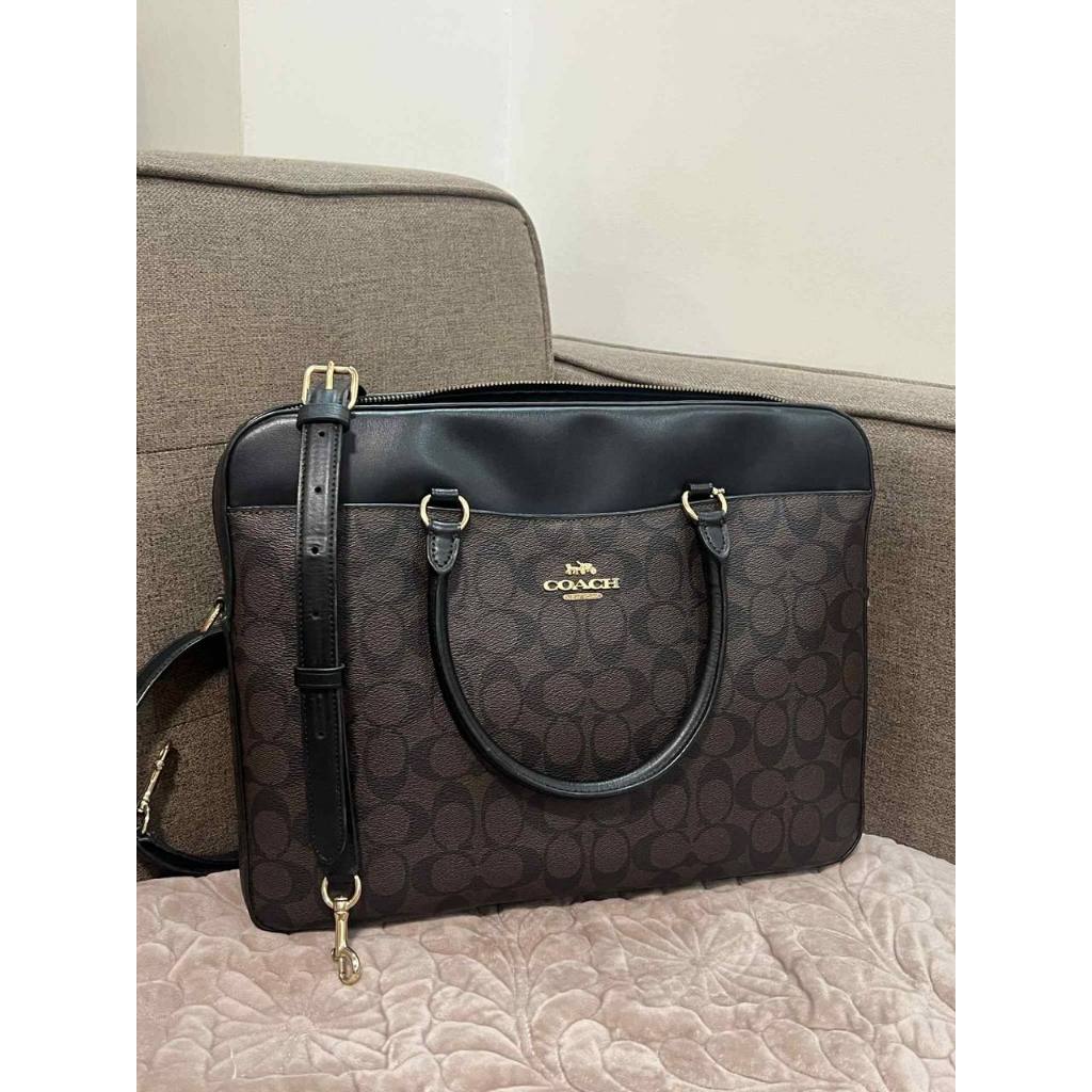 ORIG Preloved CCH Laptop Brown Bag In Signature Canvas