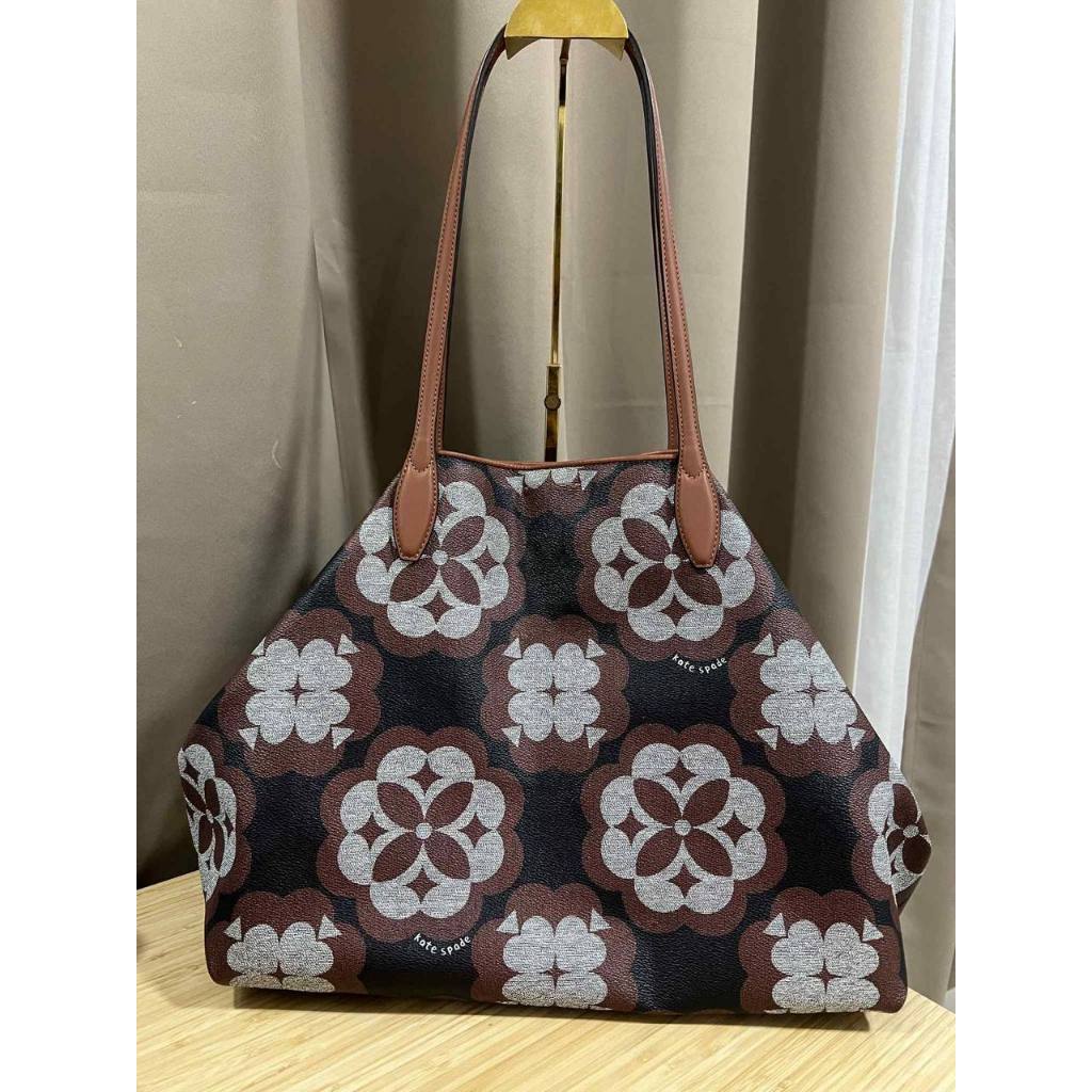 ORIG Preloved KS Spade Flower Monogram Sutton Medium Tote Brown Bag
