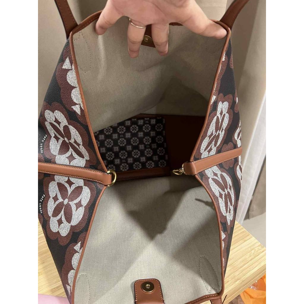 ORIG Preloved KS Spade Flower Monogram Sutton Medium Tote Brown Bag