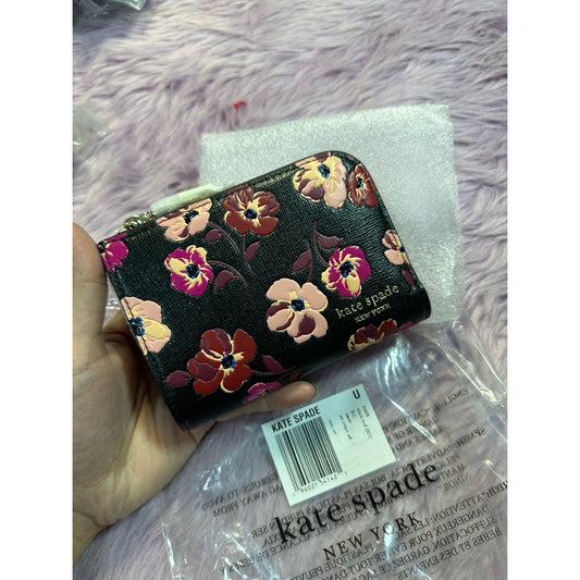 ORIG & IMPORTED Kate Spade Devin Fall Poppies Small Compact Black Floral Bifold Wallet