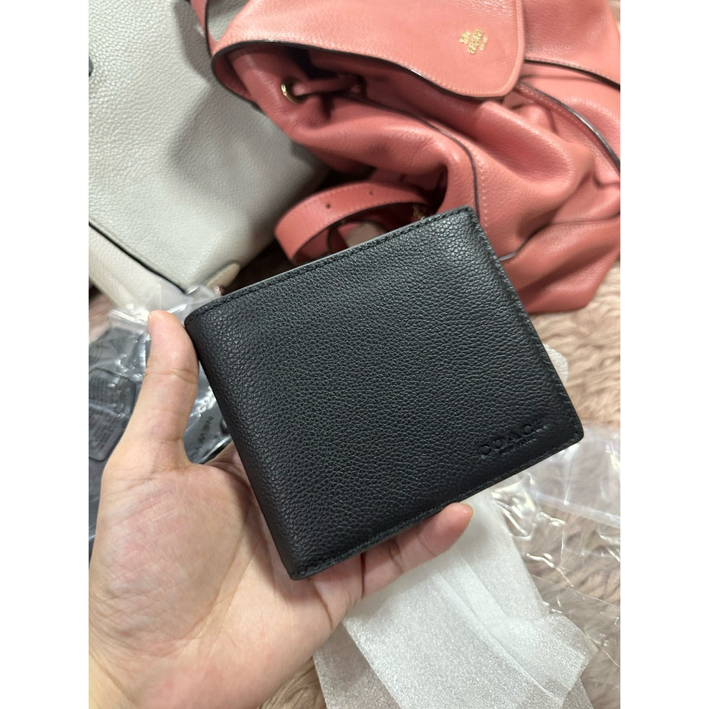 ORIG & IMPORTED CCH 3-IN-1 COMPACT BLACK WALLET FOR MEN (With Insert) CALF LEATHER
