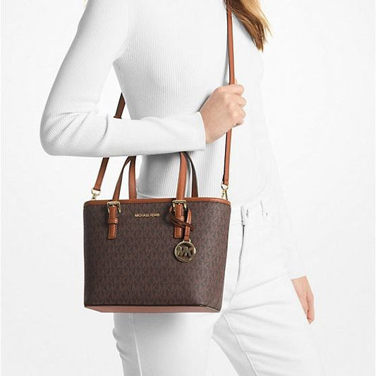 AUTHENTIC/ORIGINAL MK Jet Set Travel Extra-Small Logo Top-Zip Tote Bag brown