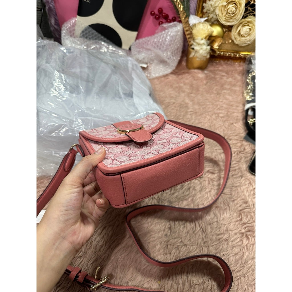 ORIG Preloved CCH North/South Lonnie Small Phone Pink Bag in Signature Jacquard
