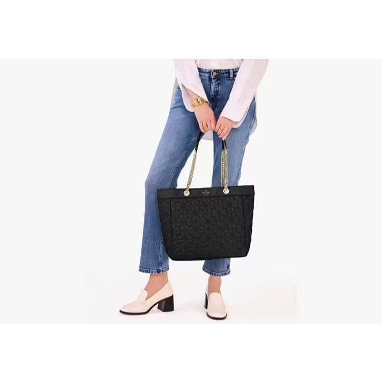 AUTHENTIC/ORIGINAL Kate Spade Flower Quilted Fabric XL Tote BLACK bag