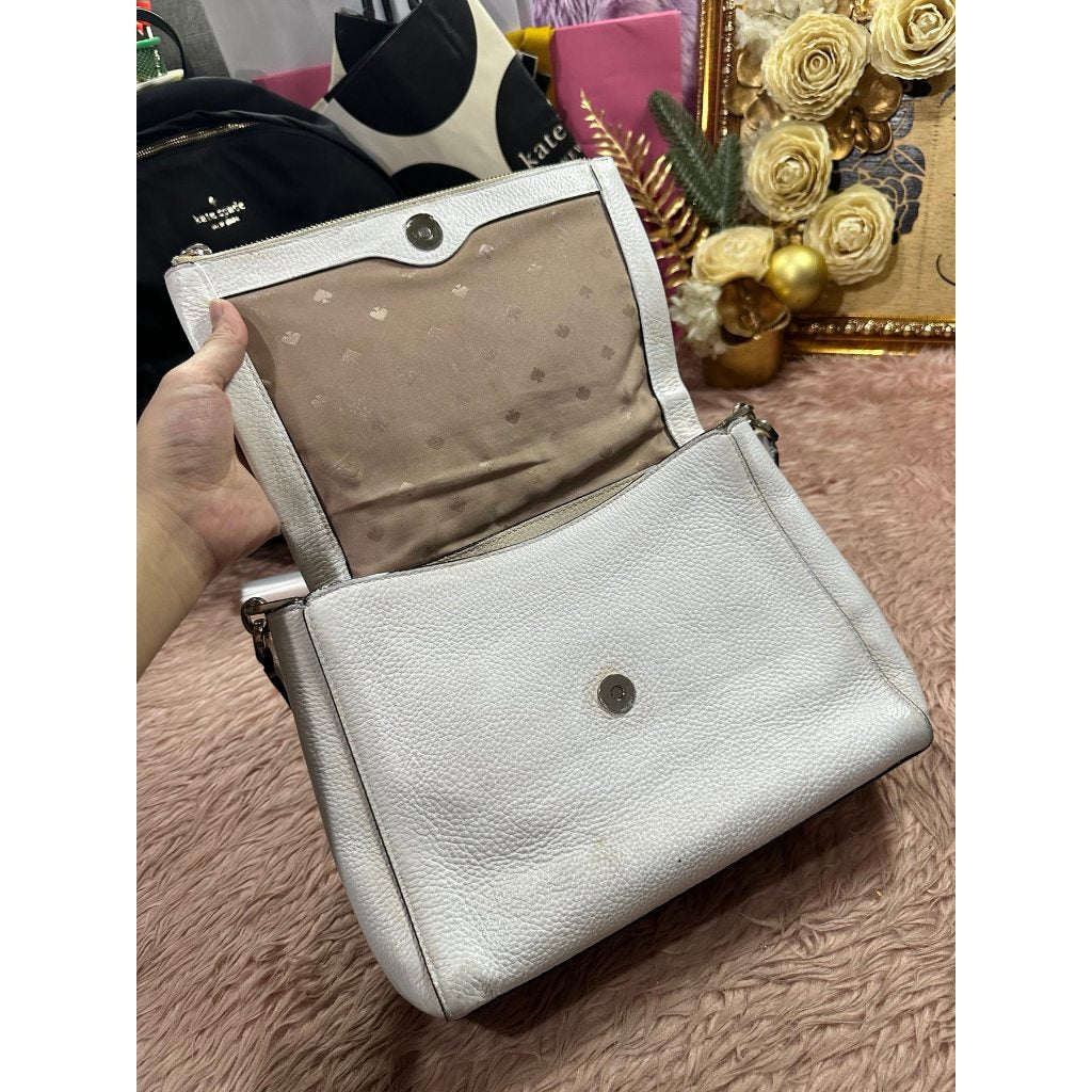 ORIG Preloved REPAIRED KS Leila Medium Flap Shoulder Bag White