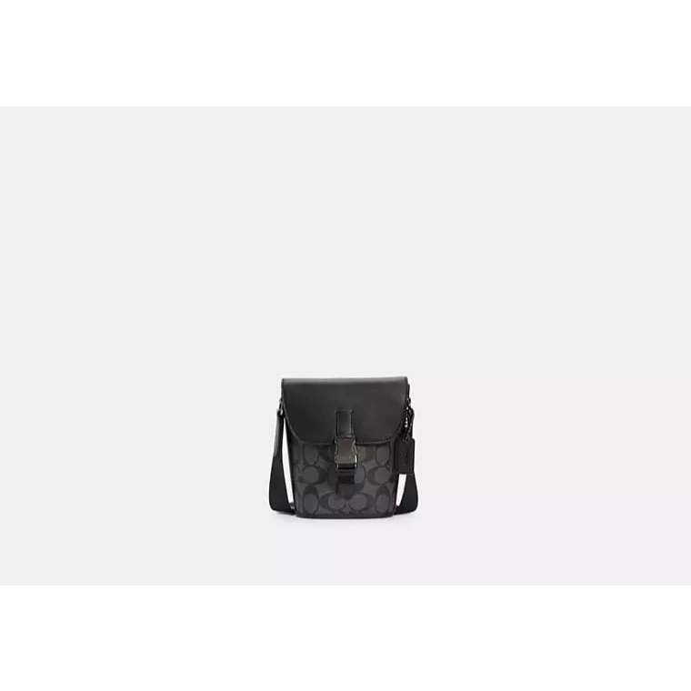 AUTHENTIC/ORIGINAL CCH Track Small Flap Crossbody Phone Men Black Bag In Signature Canvas
