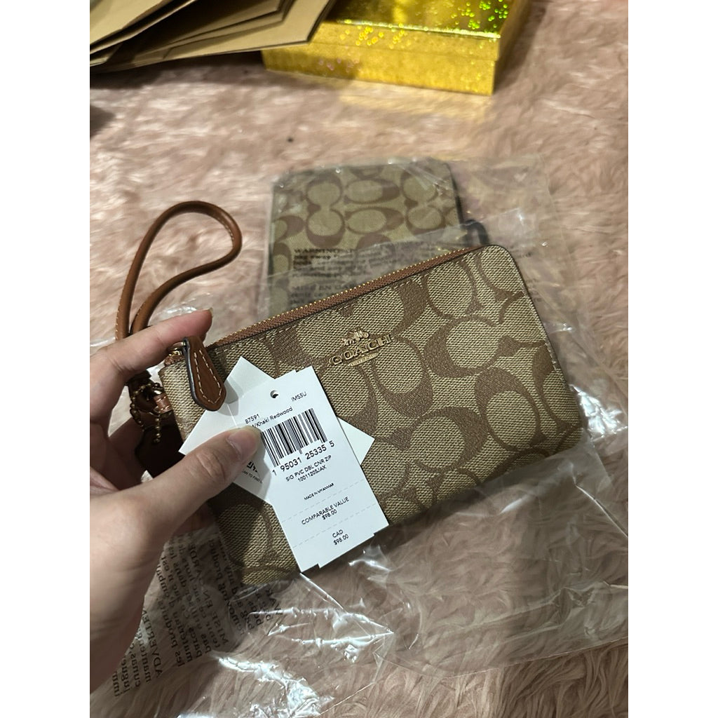 ORIG & IMPORTED CCH Khaki Saddle Brown Medium Double Zip Wristlet Wallet