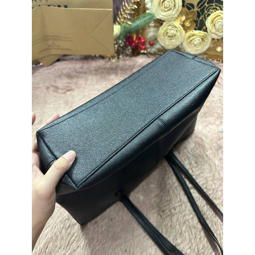 ORIG Preloved CCH Crossgrain Leather Zip Top Tote Shoulder Bag Black