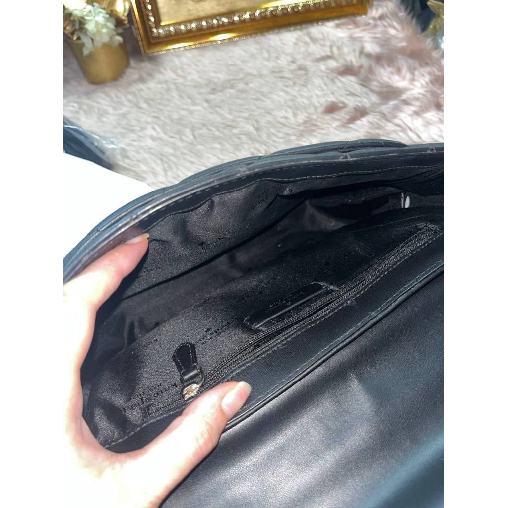 ORIG Preloved KS Carey Medium Flap Shoulder Quilted Black Bag
