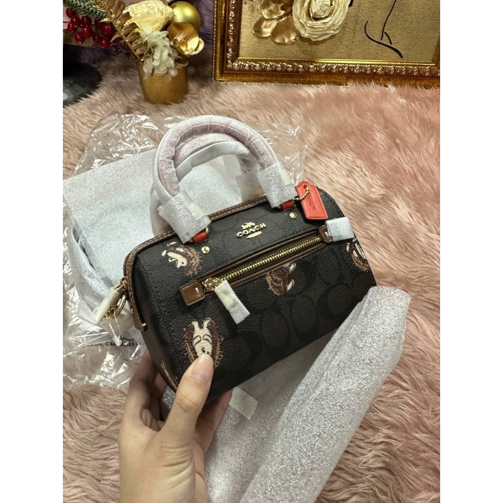 ORIG & IMPORTED CCH Mini Rowan Crossbody With Hedgehog Print Small Brown Bag