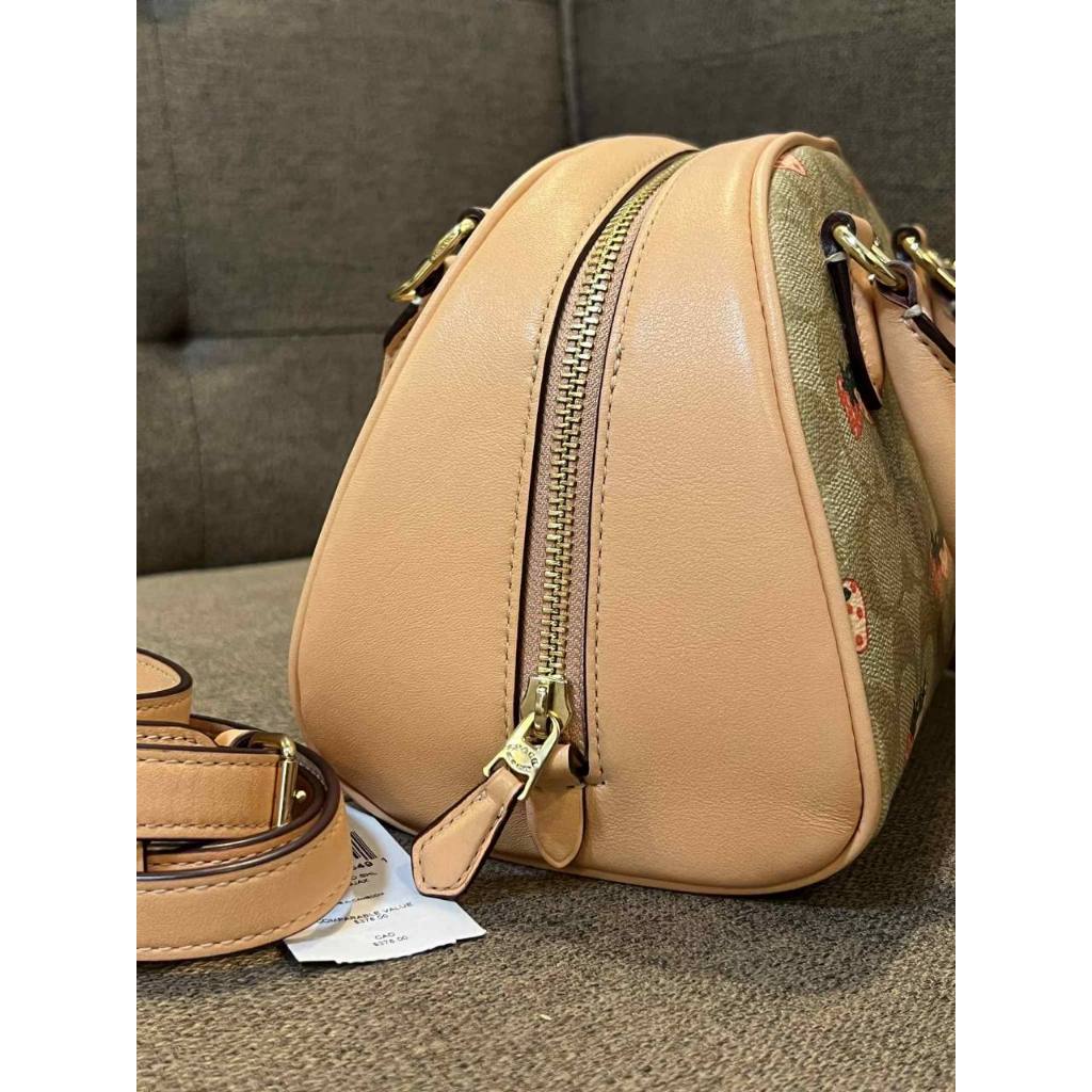 ORIG Preloved CCH Sydney Satchel Small Bag With Strawberry Print Light Khaki/Peach