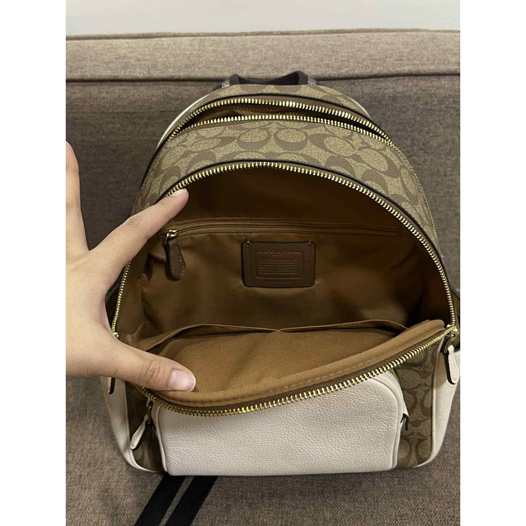 ORIG Preloved CCH Medium Court Backpack In Signature Canvas Khaki/White Bag