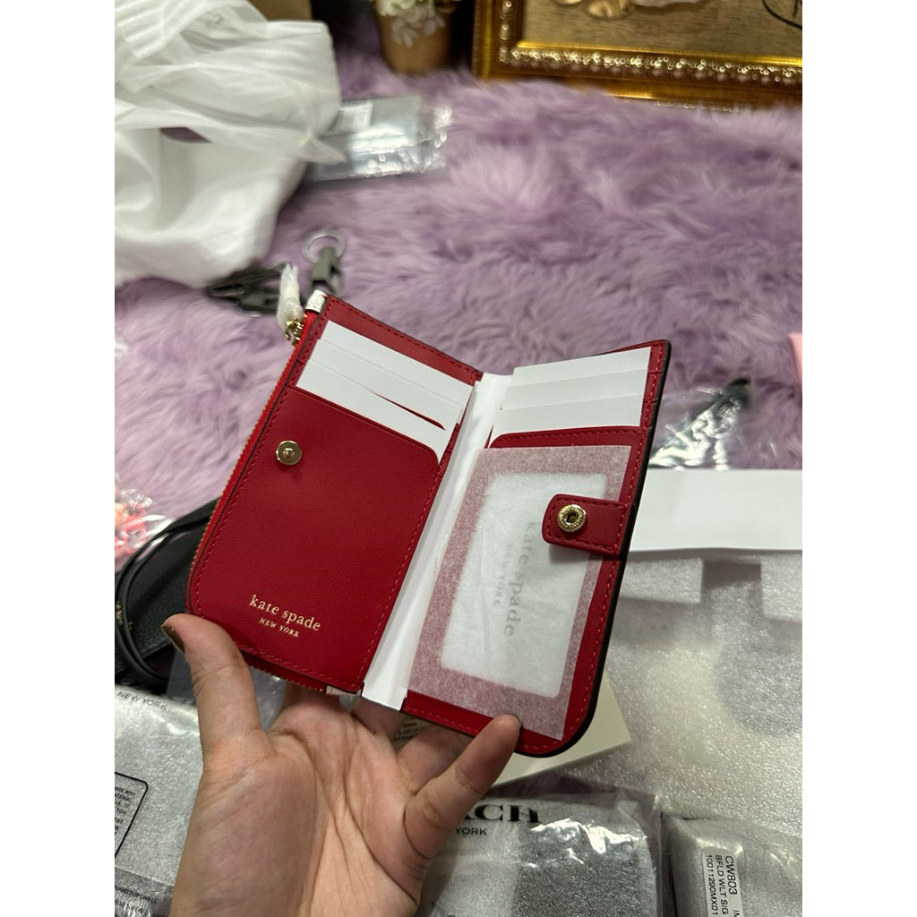 ORIG & IMPORTED KS Devin Pixel Hearts Small Slim Bifold Red Wallet