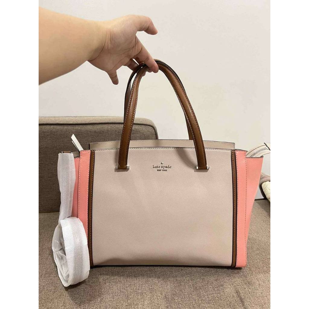 ORIG Preloved KS Patterson Drive Geraldine Warm Beige Pink Large Tote Satchel Bag