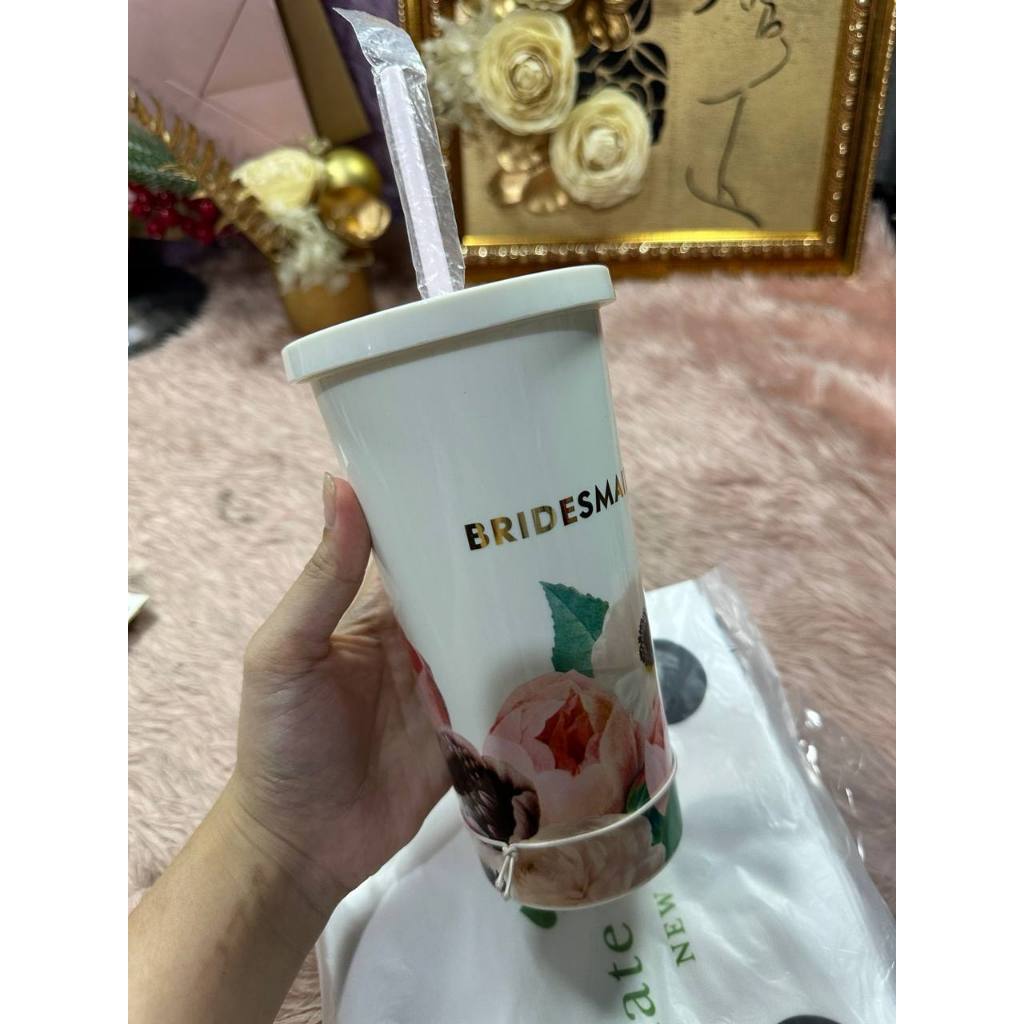 ORIG & IMPORTED KS Insulated Plastic Tumbler with Reusable Straw for Bridesmaids, 20 Ounces, Blushin