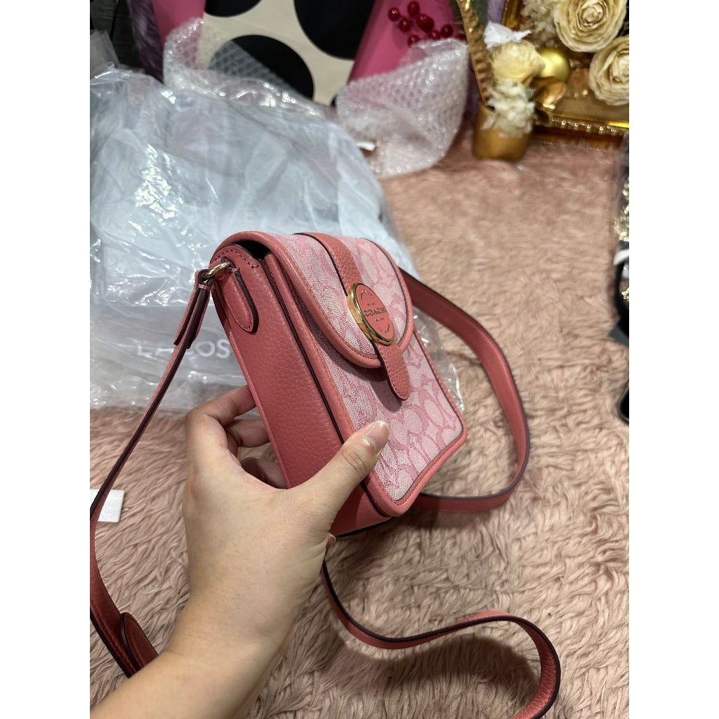 ORIG Preloved CCH North/South Lonnie Small Phone Pink Bag in Signature Jacquard