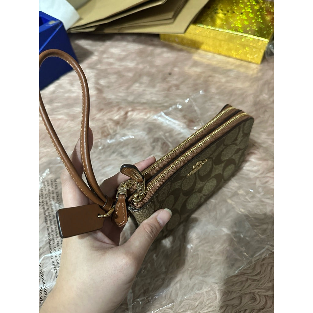 ORIG & IMPORTED CCH Khaki Saddle Brown Medium Double Zip Wristlet Wallet