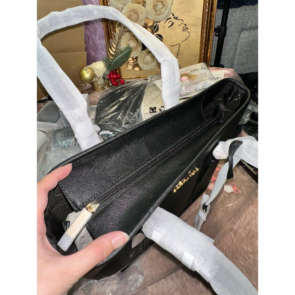 ORIG & IMPORTED MK Jet Set Travel Small Saffiano Leather Top-Zip Tote Bag Black