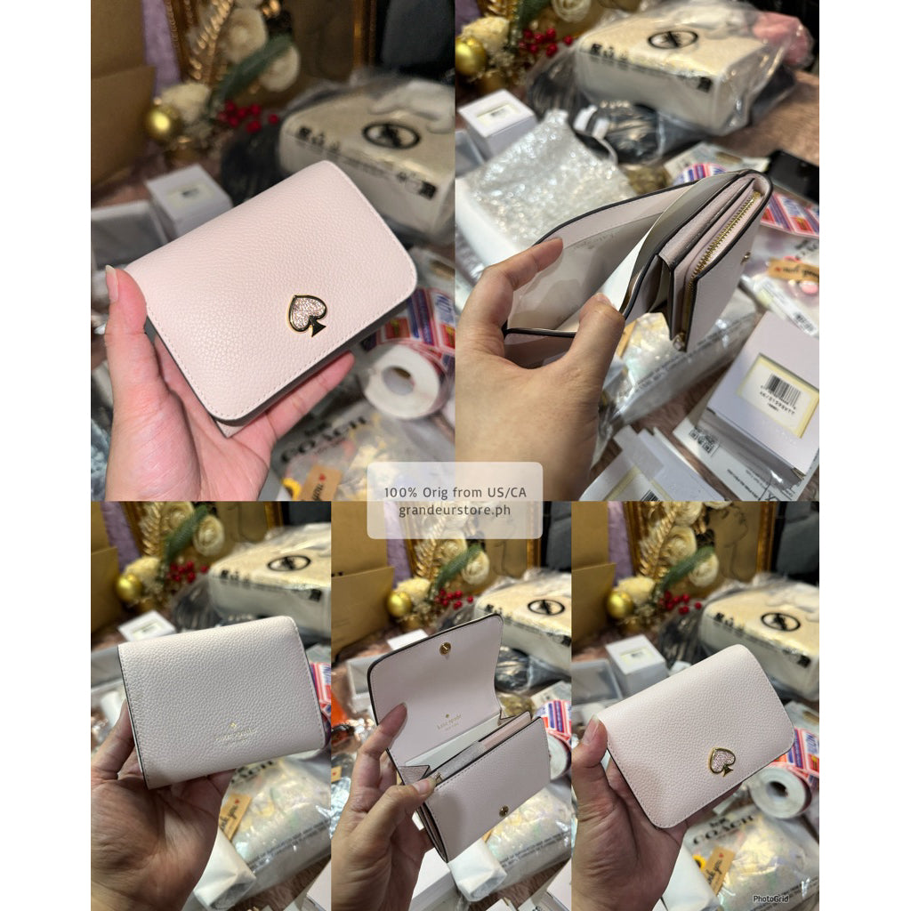 ORIG & IMPORTED KS Kayla Pebbled Leather Small L-Zip Wallet Brown White Black Pink
