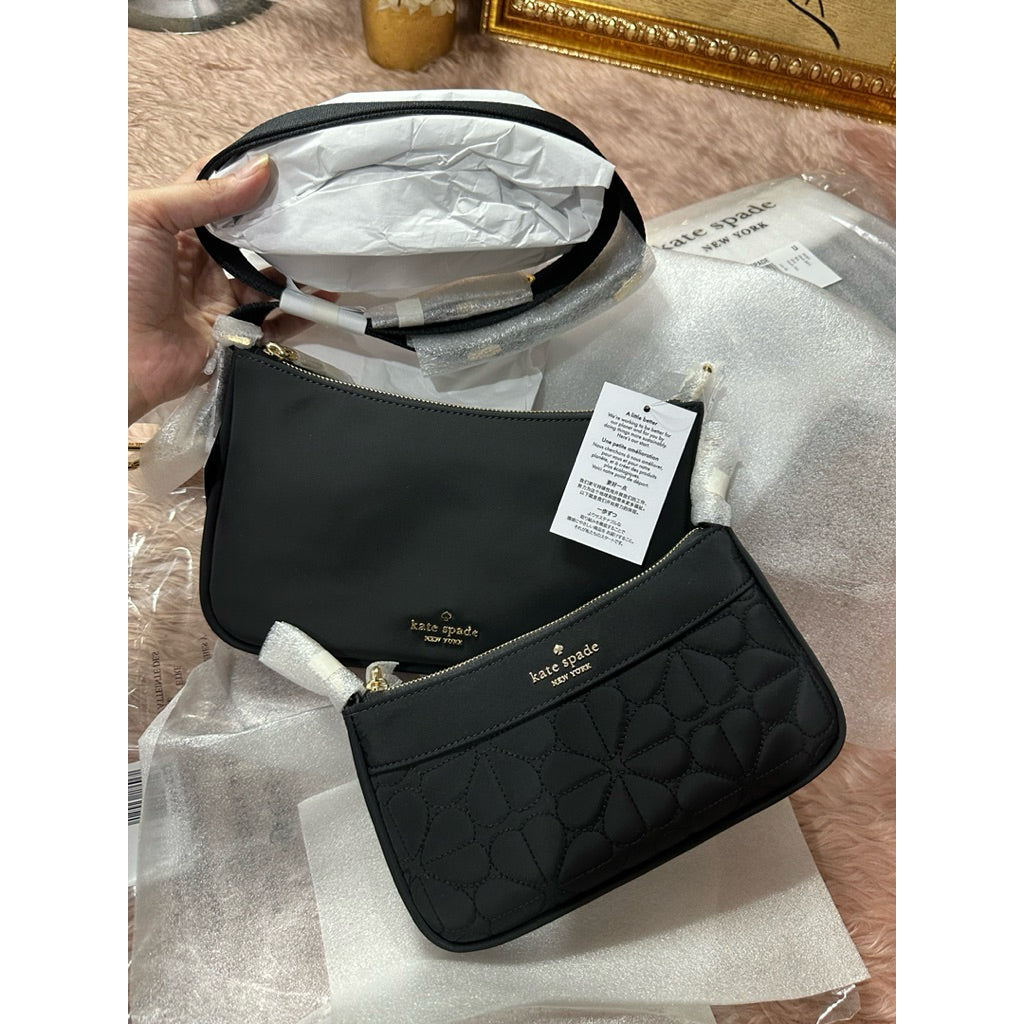 AUTHENTIC/ORIGINAL KS Duet Quilted Fabric Small Crossbody Black Bag