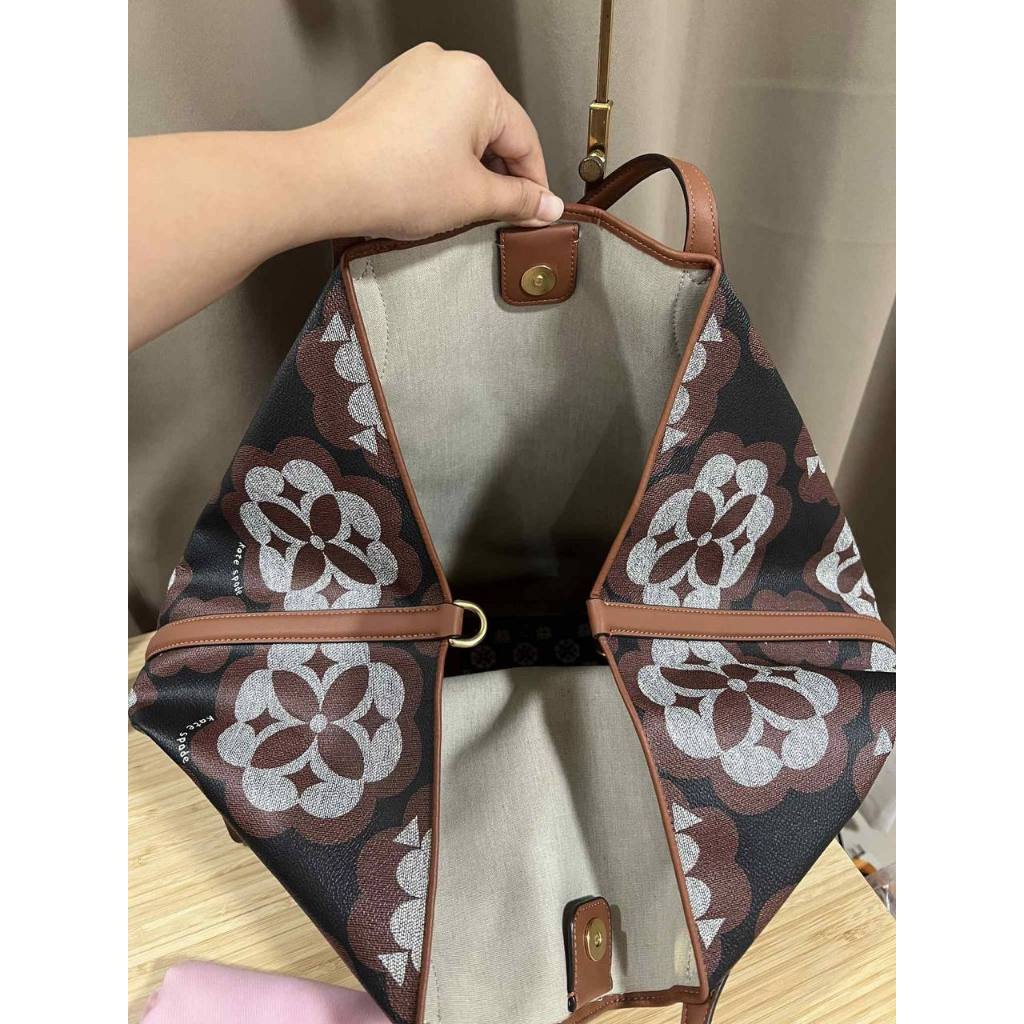 ORIG Preloved KS Spade Flower Monogram Sutton Medium Tote Brown Bag