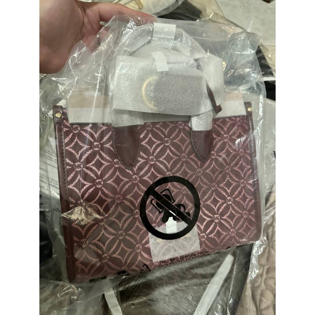 ORIG & IMPORTED MK Small Mirella Satchel Bag Graphic Logo Glitter Maroon Oxblood