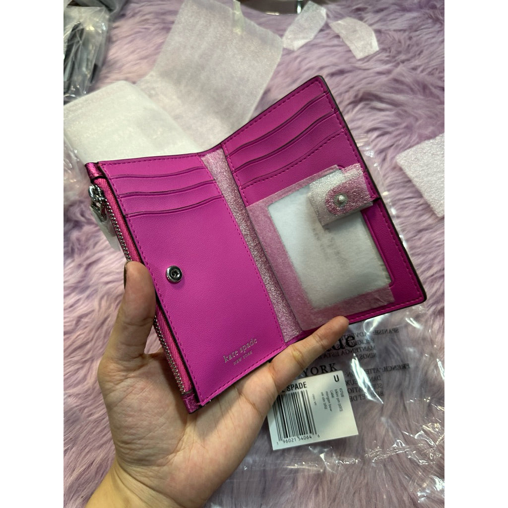 ORIG & IMPORTED KS Morgan Bow Metallic Small Slim Bifold Pink Wallet