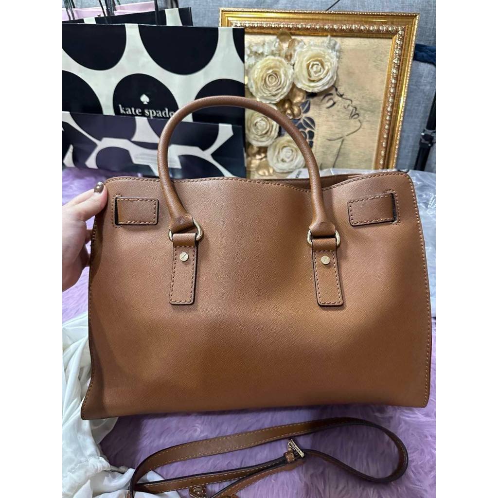 ORIG Preloved MK Hamilton East West Large Satchel Brown Office Bag