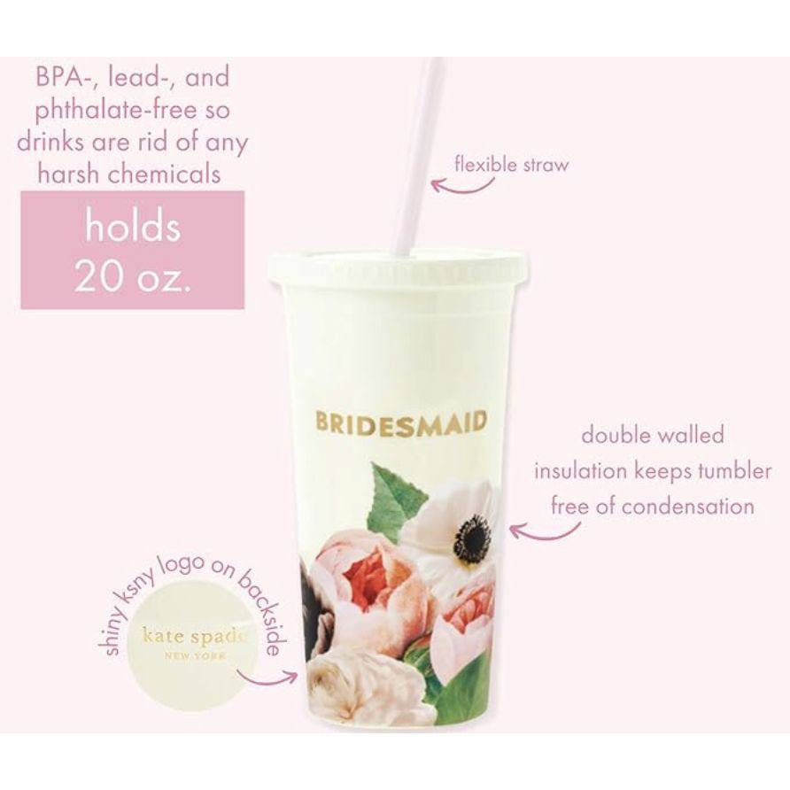ORIG & IMPORTED KS Insulated Plastic Tumbler with Reusable Straw for Bridesmaids, 20 Ounces, Blushin