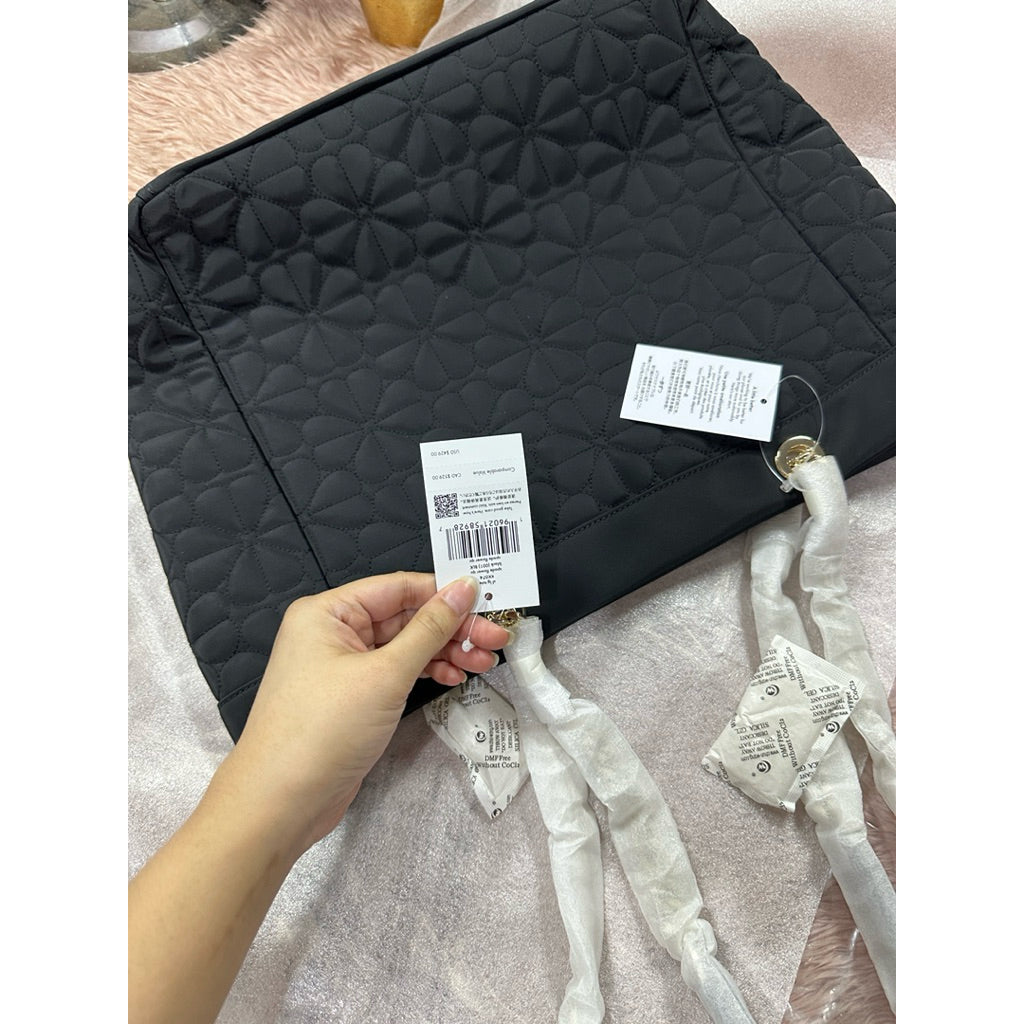 AUTHENTIC/ORIGINAL Kate Spade Flower Quilted Fabric XL Tote BLACK bag
