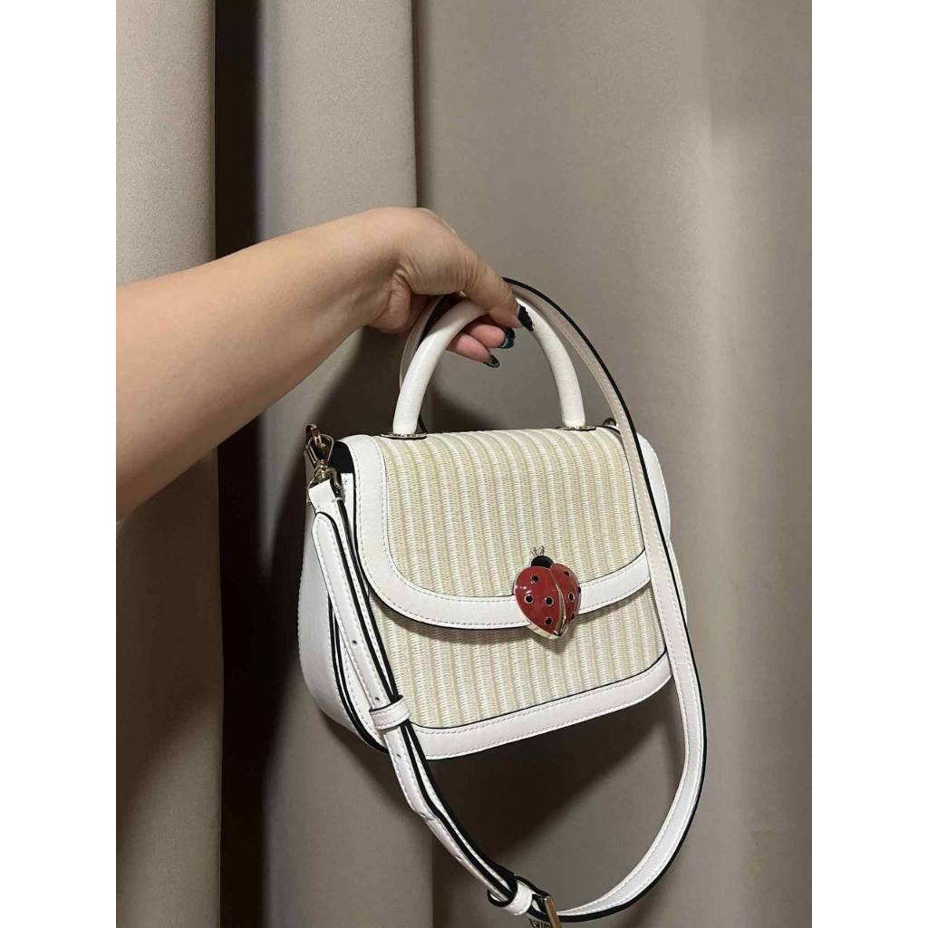 ORIG Preloved KS Puffy Top Handle Ladybug Crossbody White Bag