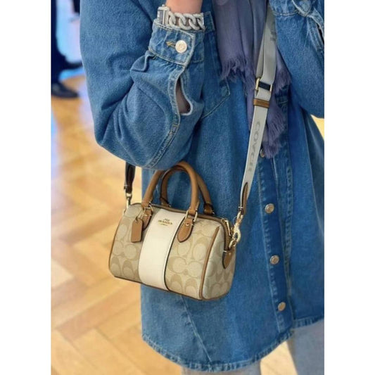 ORIG Preloved CCH Mini Rowan Crossbody Bag With Stripe Light Brown/White