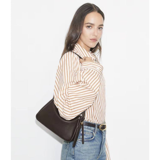 ORIG & IMPORTED TBurch Small Romy Leather Shoulder Bag Deep Brown