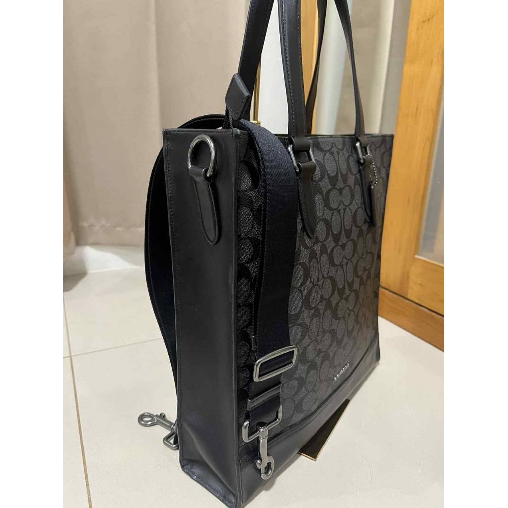 ORIG Preloved CCH Graham Structured Large Men Laptop Tote Bag In Signature Canvas Black
