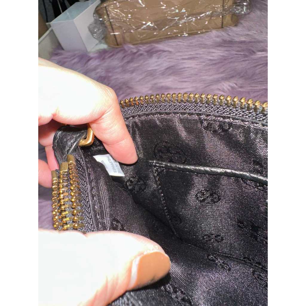 ORIG Preloved TB Double Zip Slim Crossbody Leather Bag BLACK