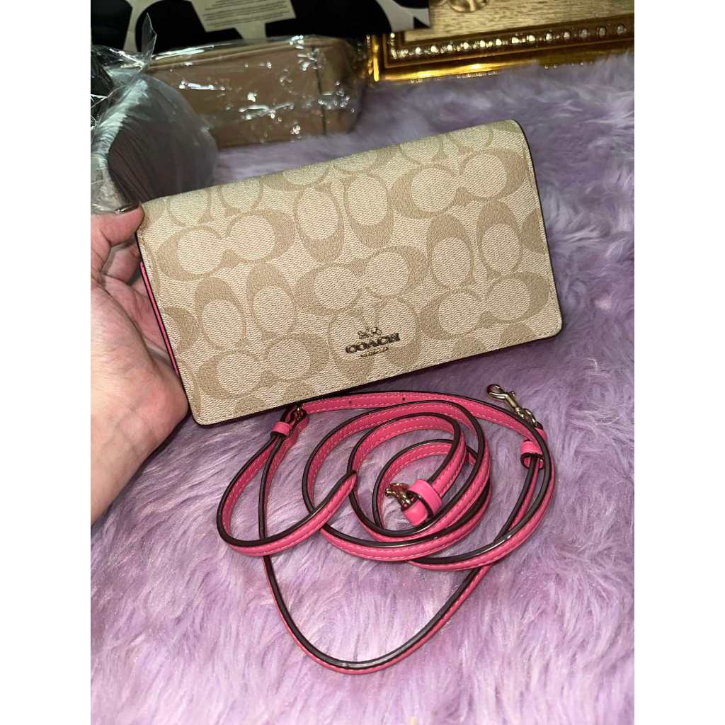ORIG Preloved CCH Anna Foldover Clutch Crossbody Small Slim Bag Khaki/Pink
