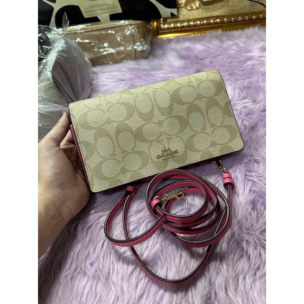 ORIG Preloved CCH Anna Foldover Clutch Crossbody Small Slim Bag Khaki/Pink