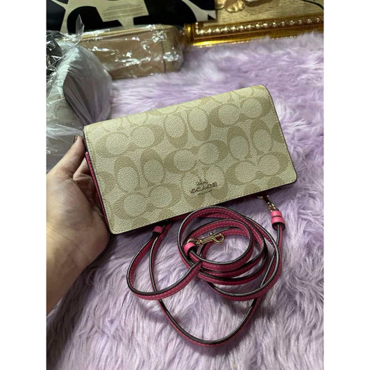 ORIG Preloved CCH Anna Foldover Clutch Crossbody Small Slim Bag Khaki/Pink
