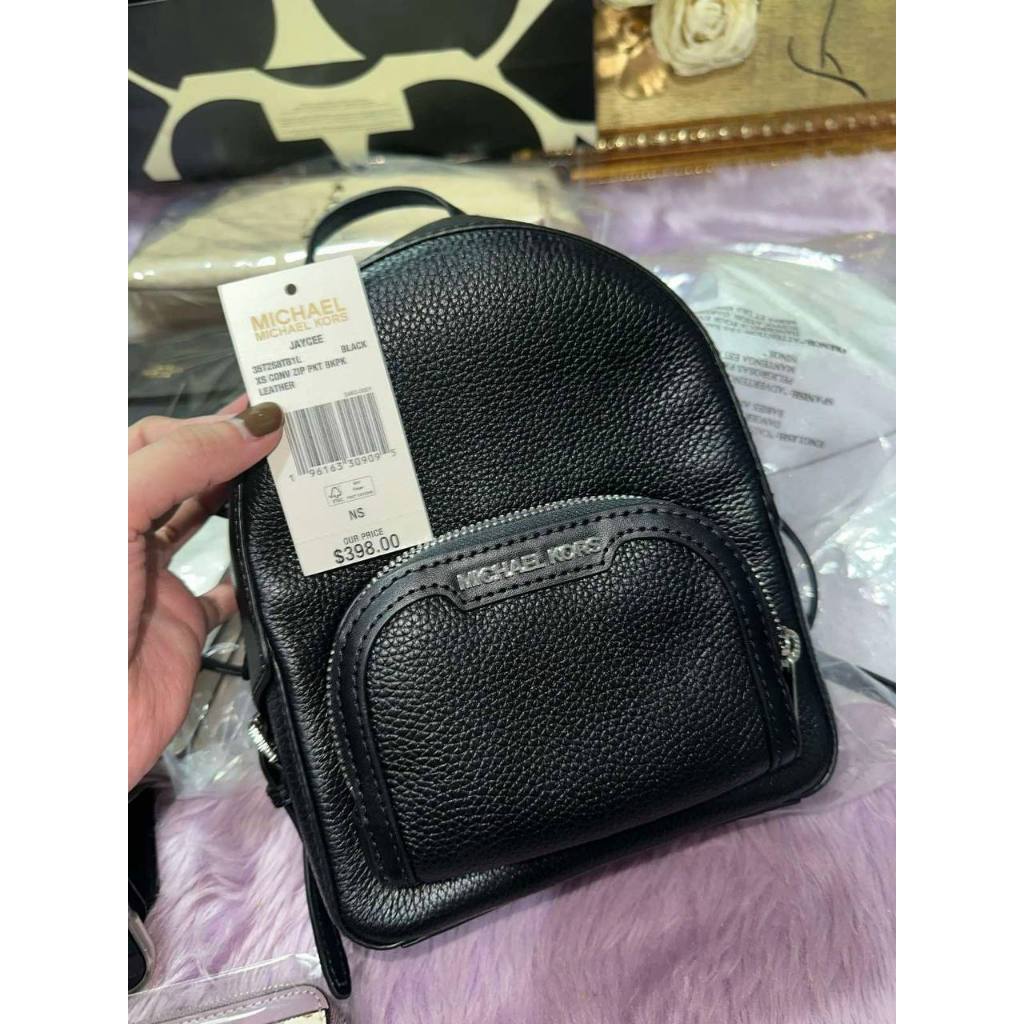 ORIG Preloved MK Jaycee XS Small Pebbled Leather Convertible Backpack Black Bag