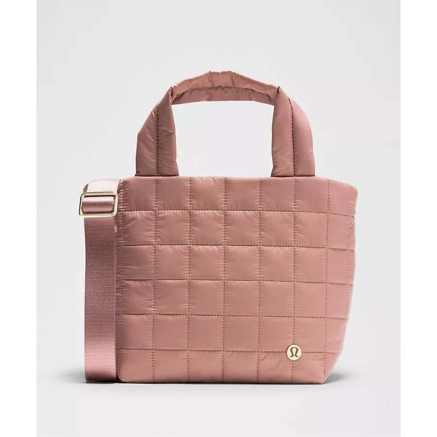 AUTHENTIC/ORIGINAL Lululemon Quilted Grid Small Tote Bag 5L - Spiced Chai/Gold Pink