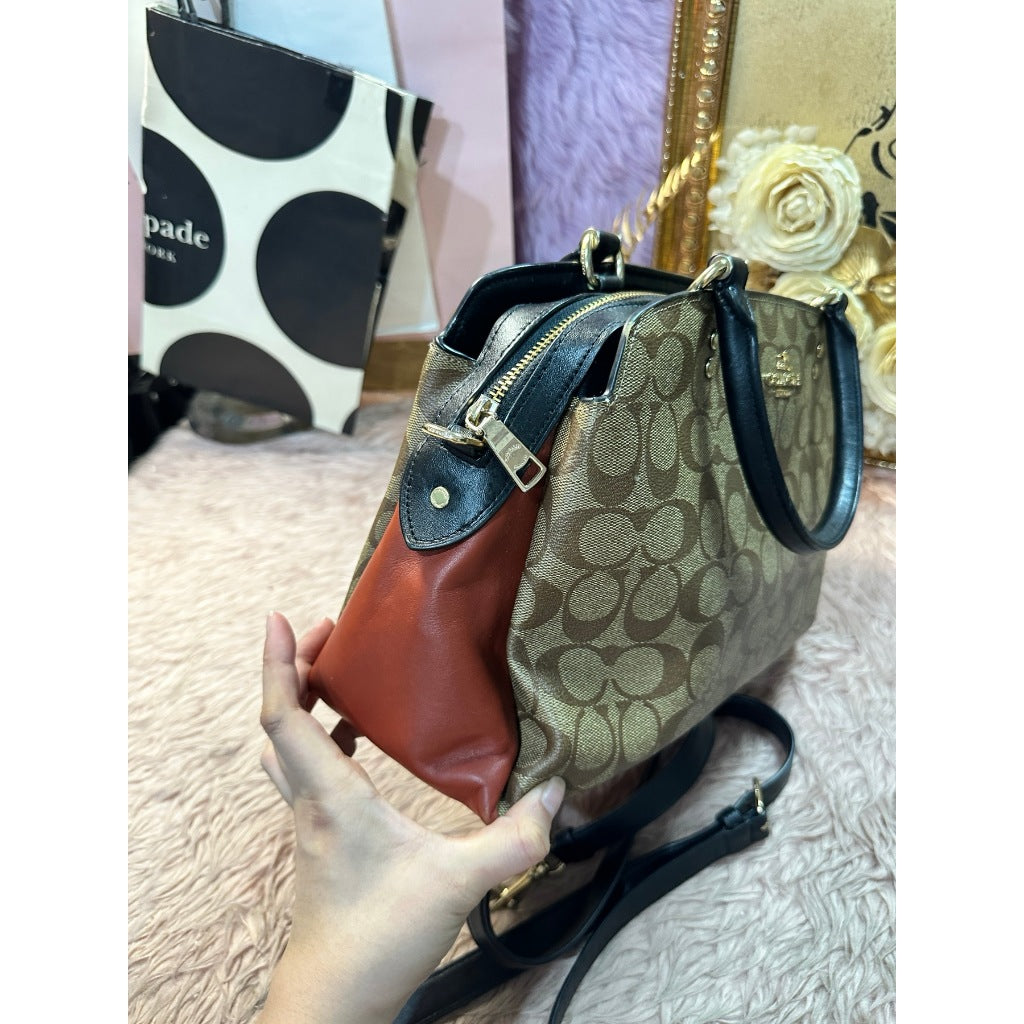 ORIG Preloved CCH Lillie Carryall In Colorblock Signature Canvas Brown Satchel Bag