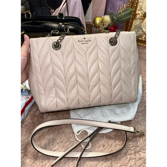ORIG Preloved KS Meena Briar Lane Quilted Tote Light Pink Ivory Bag