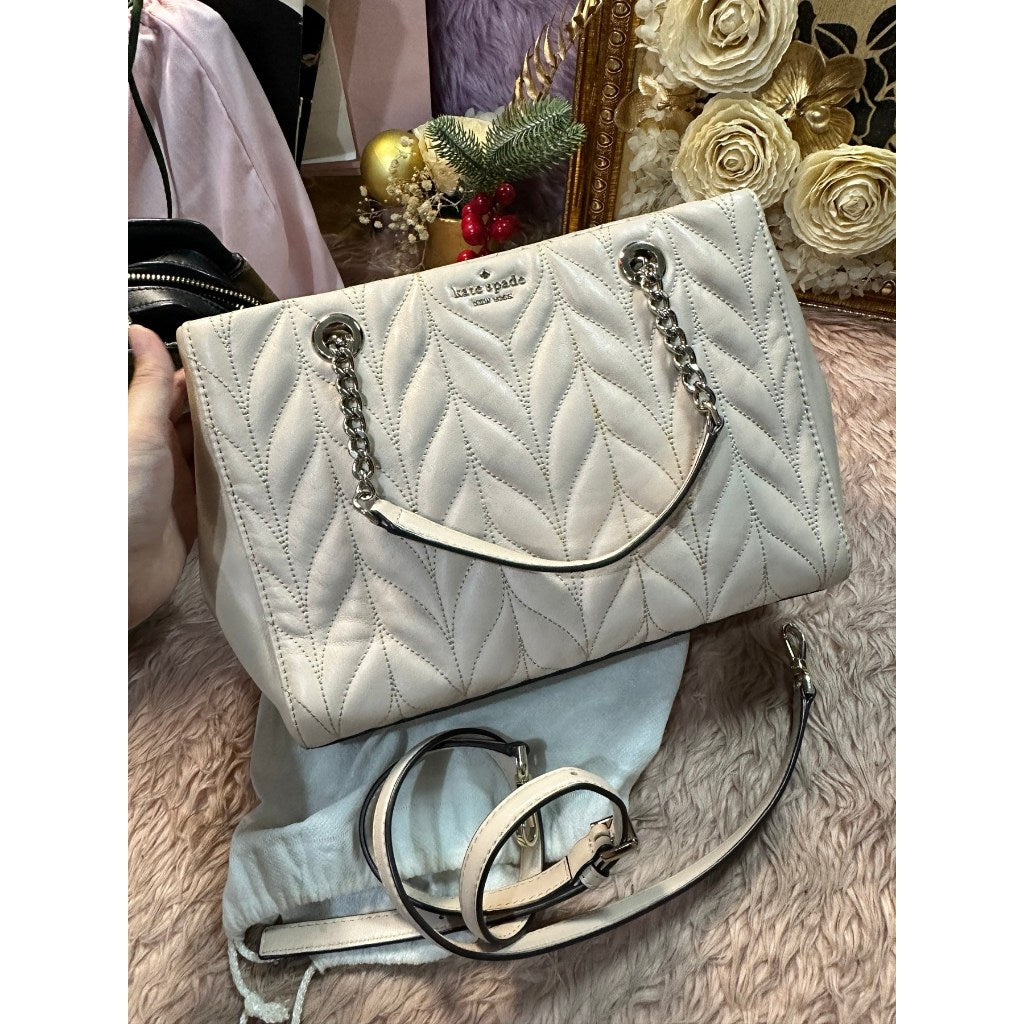ORIG Preloved KS Meena Briar Lane Quilted Tote Light Pink Ivory Bag