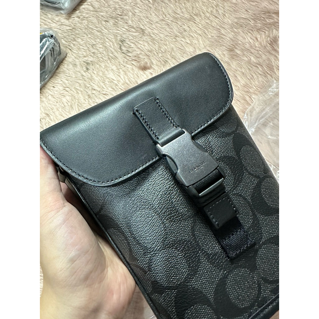 AUTHENTIC/ORIGINAL CCH Track Small Flap Crossbody Phone Men Black Bag In Signature Canvas